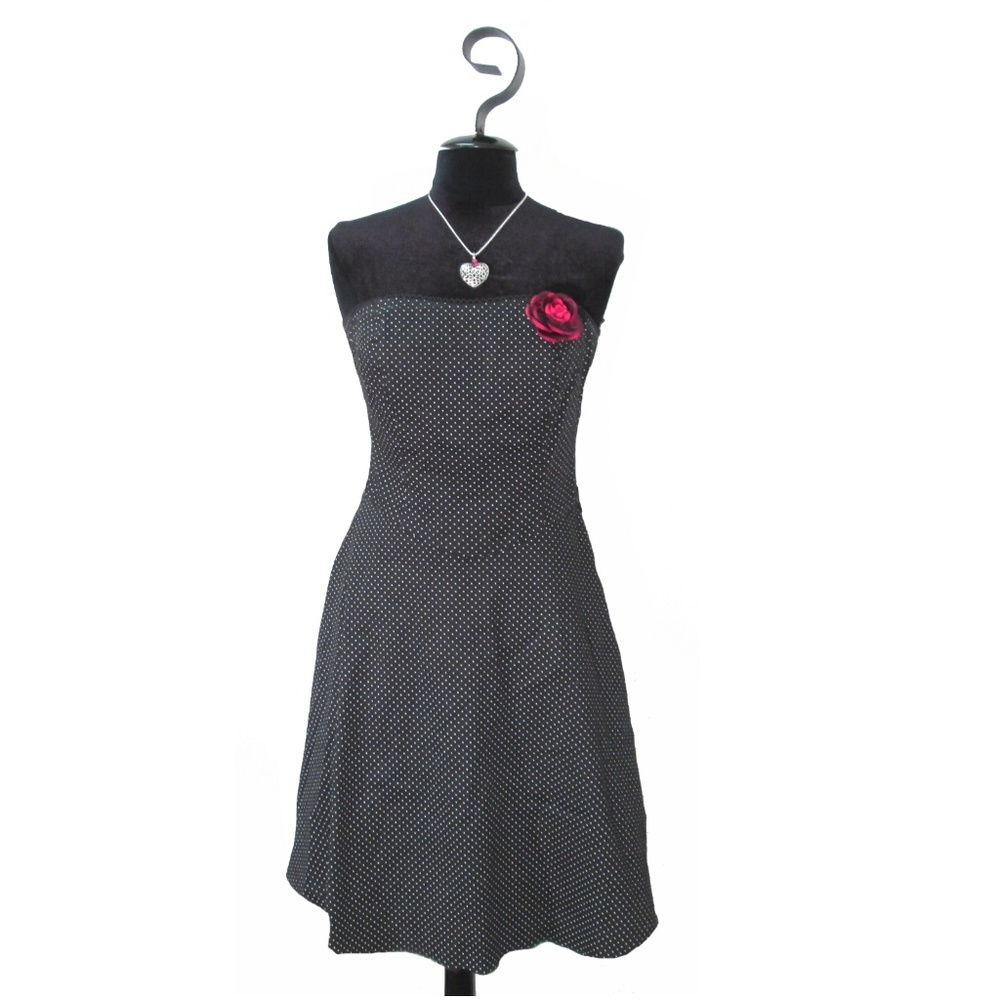 Ruby Rox Blk & White Polka Dot Strapless Dress ~ 5